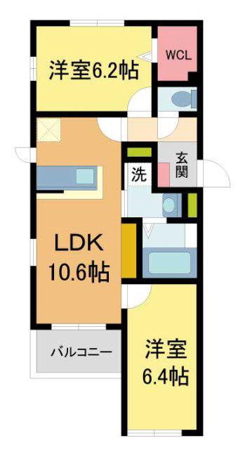 ベレッツァ甲南山手(2LDK/3階)の間取り写真