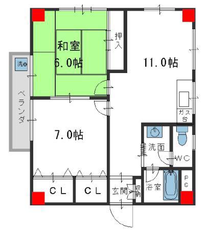 栄マンション(2LDK/4階)の間取り写真