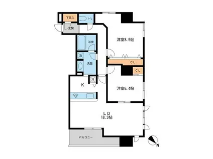 メトロタワーヤマシタチョウ(2LDK/16階)の間取り写真
