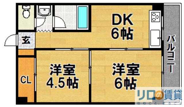 SENSE東淀川(2DK/4階)の間取り写真