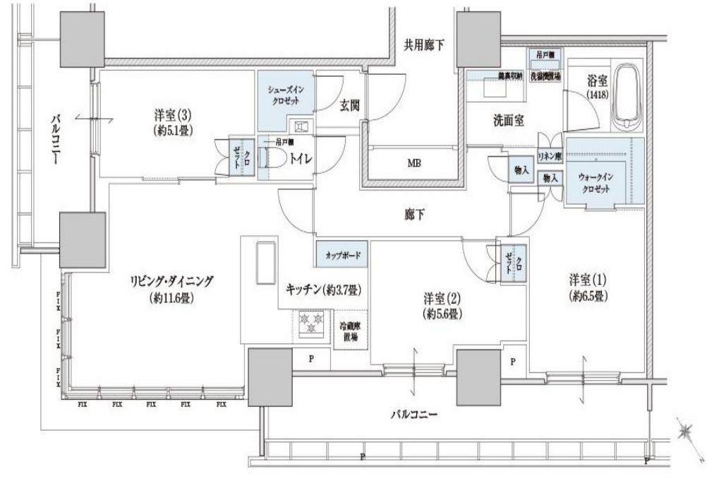 BRILLIA TOWER 浜離宮(3LDK/28階)の間取り写真