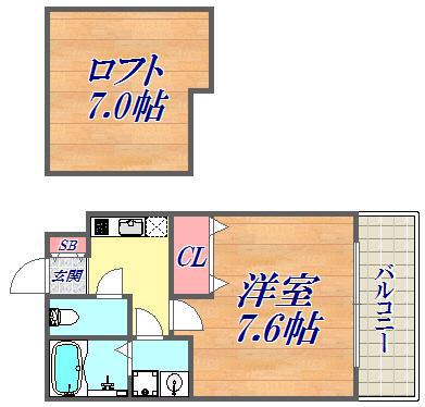 ワコーレヴィアーノ神戸上筒井通イースト(1K/2階)の間取り写真