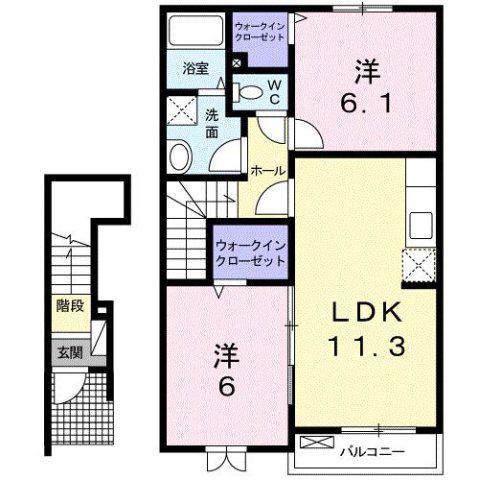 エレガンシア・ブローテI(2LDK/2階)の間取り写真