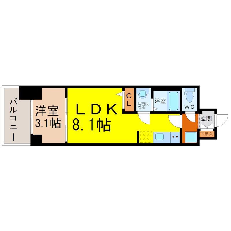 プレサンスジェネ上前津(1LDK/6階)の間取り写真
