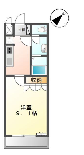 メルヴェール知手(1K/2階)の間取り写真