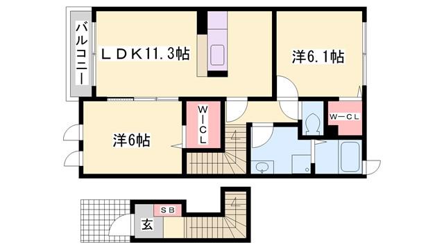サニーレジデンス御着B(2LDK/2階)の間取り写真