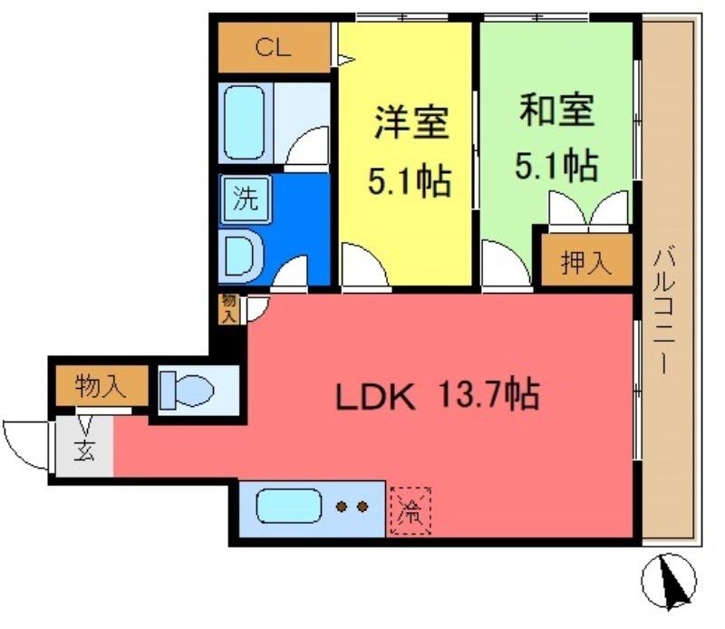 オクドテラス(2LDK/2階)の間取り写真