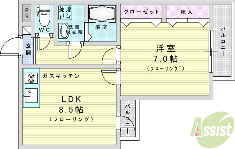 プラムユー(1LDK/1階)の間取り写真