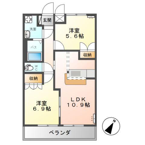 エスポアールA(2LDK/2階)の間取り写真