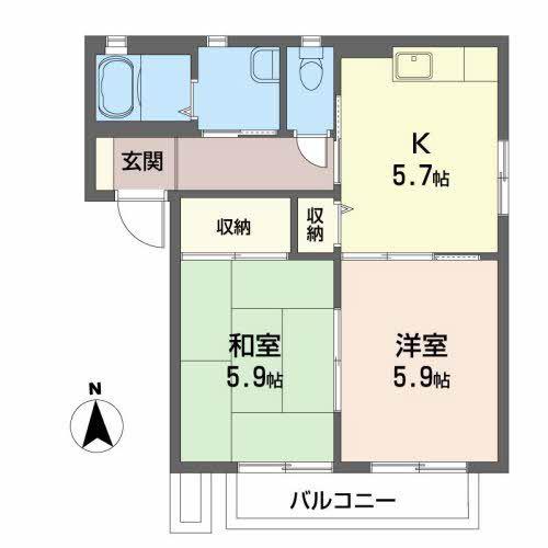 ロイヤルパークB(2K/1階)の間取り写真