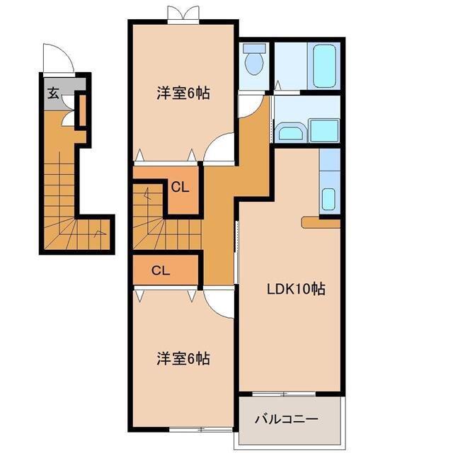 エバーグリーンA(2LDK/2階)の間取り写真