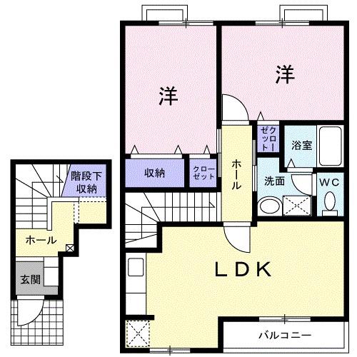 ブライト・ハウスB(2LDK/2階)の間取り写真