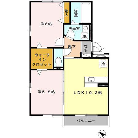 ハピネスヒルズ(2LDK/2階)の間取り写真