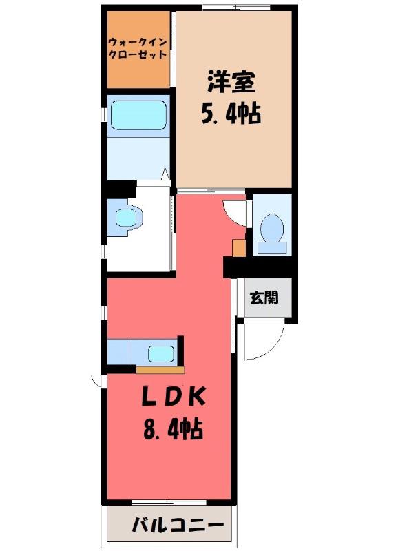 ヴィラ・ブルーノE(1LDK/2階)の間取り写真