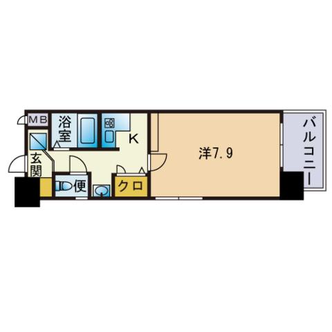 エンクレスト天神(1K/8階)の間取り写真