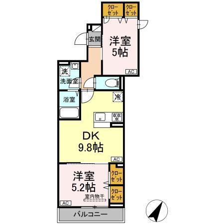 セレスティア柴又VII(2DK/3階)の間取り写真