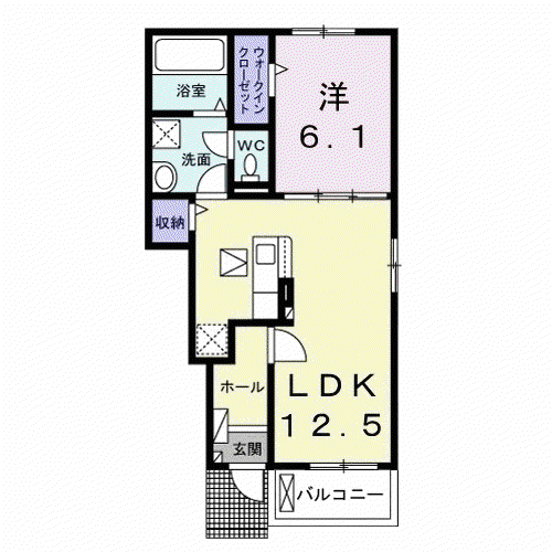 カレント レジデンス 下増田III(1LDK/1階)の間取り写真