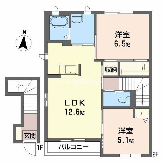 サンステージ恩田(2LDK/2階)の間取り写真