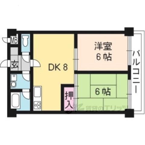 ライオンズマンション堀川(2DK/7階)の間取り写真