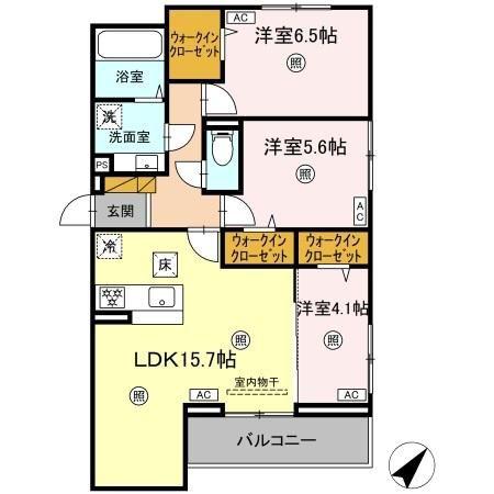 オーシャングレース(3LDK/1階)の間取り写真