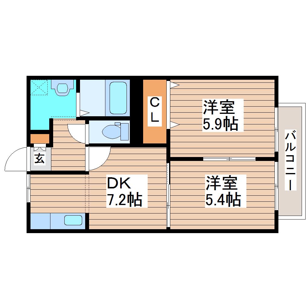ベルタウン(2DK/2階)の間取り写真