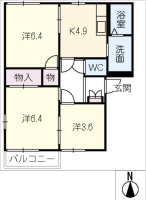 スリーゼIオブラ C(3K/2階)の間取り写真