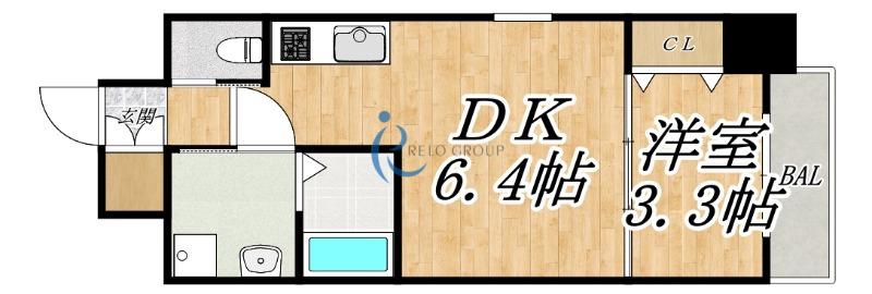 グローバープレミア長居公園東(1DK/5階)の間取り写真
