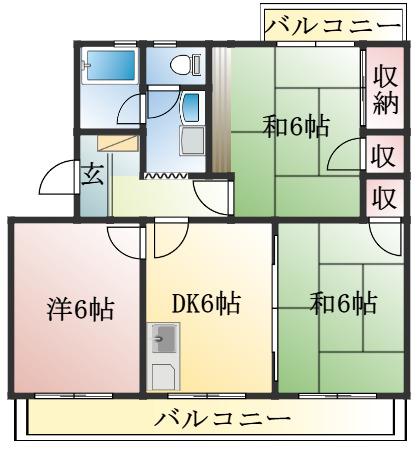 マンションオリエントII(3DK/3階)の間取り写真