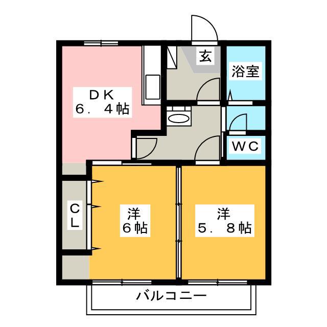 フレグランス本市場B(2DK/1階)の間取り写真