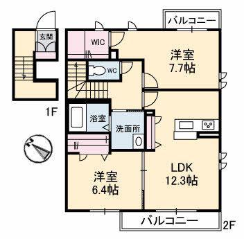 プロヌーブ丸亀(2LDK/2階)の間取り写真