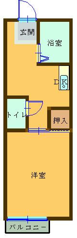 コスモハイツ銀杏(1K/2階)の間取り写真