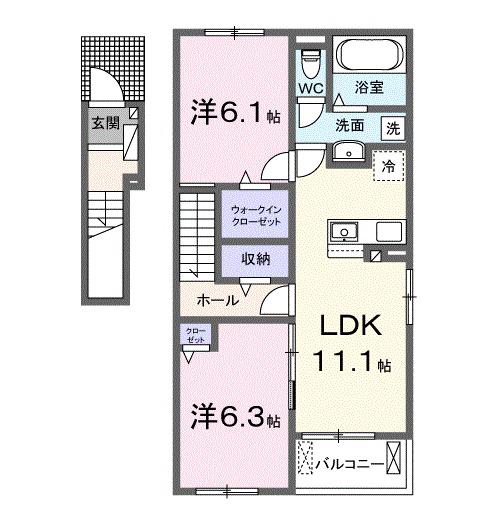 フレッシュハウス2(2LDK/2階)の間取り写真