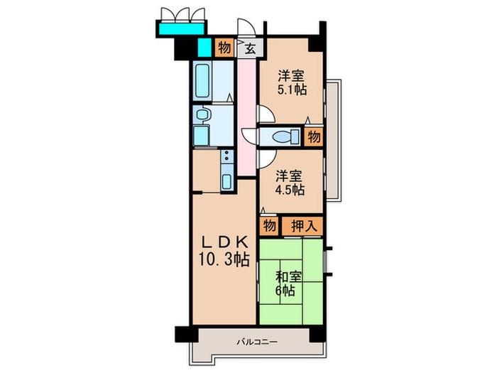 アビタシオンティグレ城東(3LDK/5階)の間取り写真