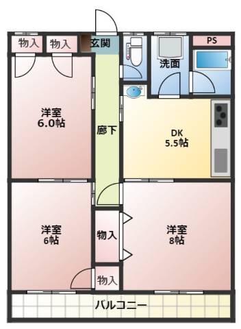 FELISE荒川(3DK/3階)の間取り写真