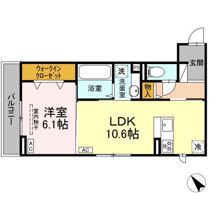 ヴィオラコート(1LDK/2階)の間取り写真