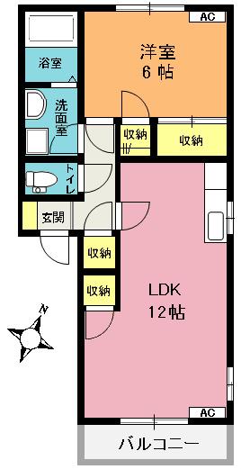 ボナールSHU A棟(1LDK/2階)の間取り写真