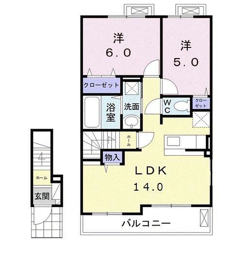 プルニエ5 B(2LDK/2階)の間取り写真
