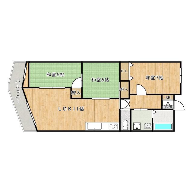 日吉マンション(3LDK/3階)の間取り写真