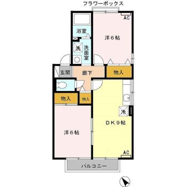 エクセル松下A(2DK/2階)の間取り写真