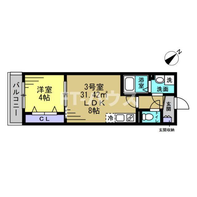 ERIU(1LDK/3階)の間取り写真
