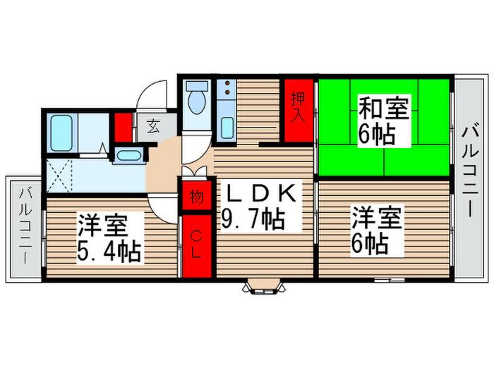 パークハイツ胡録台(3LDK/2階)の間取り写真