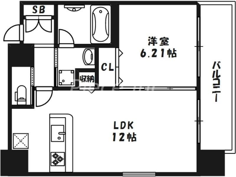 プレジオ天神橋Ⅱ(1LDK/10階)の間取り写真