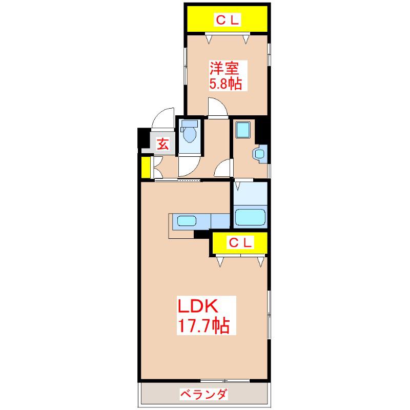 ソネット鴨池ビル(1LDK/4階)の間取り写真