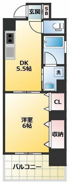 リヴドピェール(1DK/6階)の間取り写真