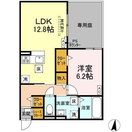 D-HILLS原島町(1LDK/1階)の間取り写真