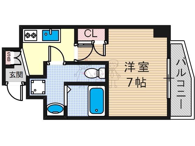 エグゼ阿倍野(1K/13階)の間取り写真