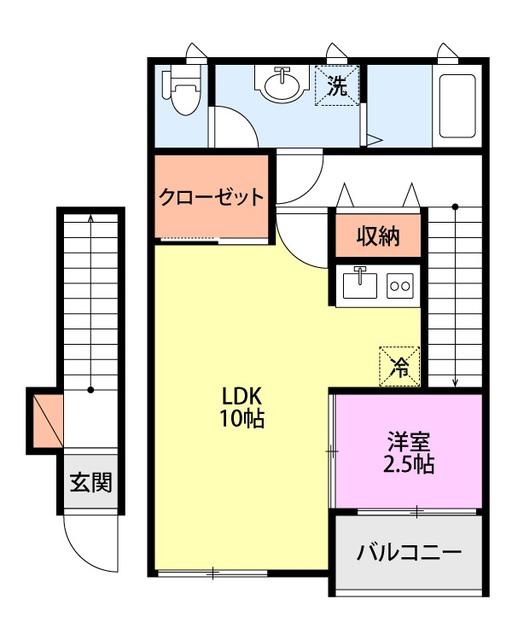 ヴィラオットA(1SK/2階)の間取り写真