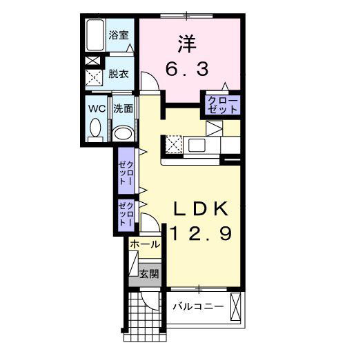 ブライト・ヒルサイドIV(1LDK/1階)の間取り写真