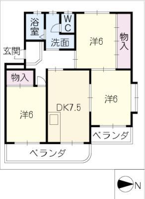 セントラルシティ一宮(3DK/2階)の間取り写真