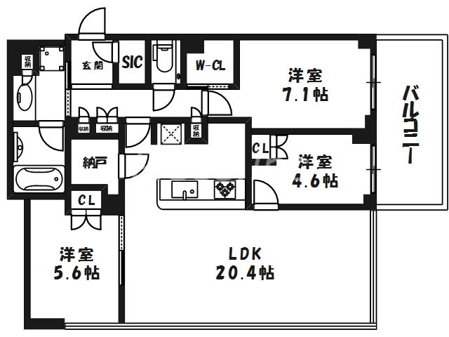 シティタワー東梅田パークフロント(3LDK/27階)の間取り写真